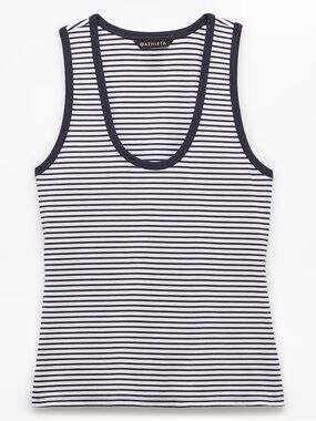 NWOT Athleta Signature Ribbed Scoop Navy and White Striped Tank Small